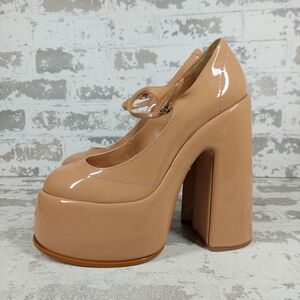New Schutz Zayne New Pressego Tan Patent Leather Platform Mary Jane Pumps D411